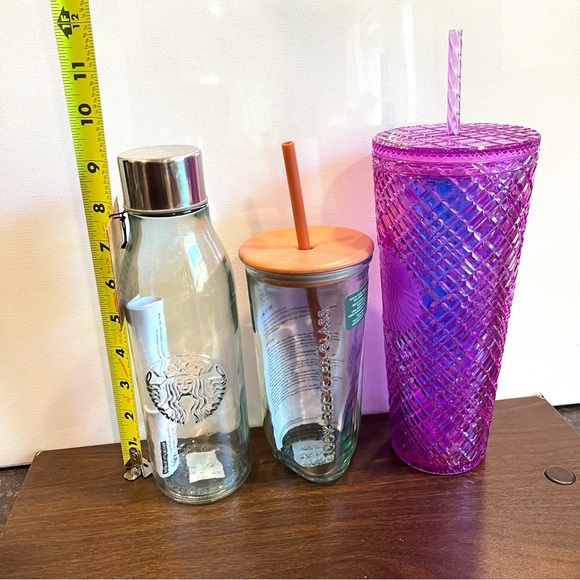 Lot of Starbucks Recycled Glass Water Bottle 20oz x2 + Pink 24oz Cup NWT - Picture 2 of 8